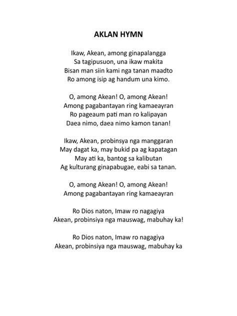 kalibo hymn lyrics|Aklan Provincial Hymn Song and March Lyrics .